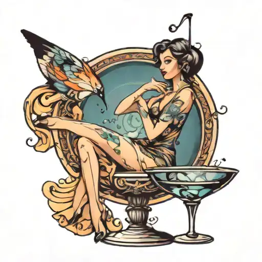 A Woman Sitting Inside A Martini Glass