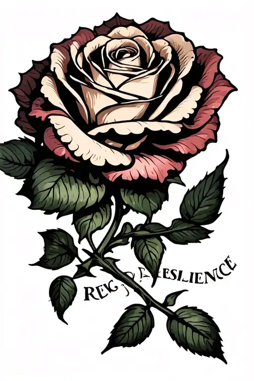 Side Neck Tattoo With A Rose Stem And The Word Resilience