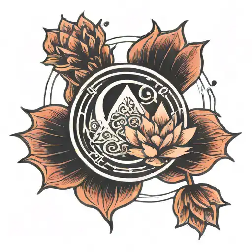 Minimalistic Design With Trident Lotus And Moon