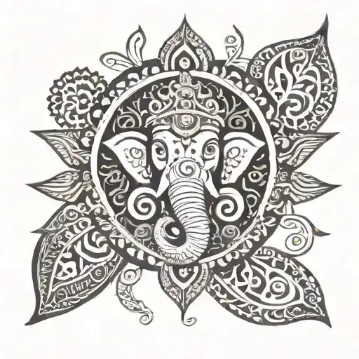 Maori Tribal Design Incorporated With Mandala And Hindu God Ganesha For Half Sleeve