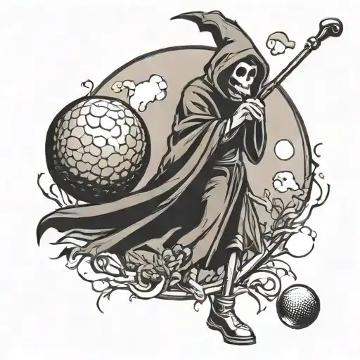 Reaper Playing Golf With Earth Globe