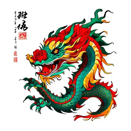 Chinese Dragon And Rose