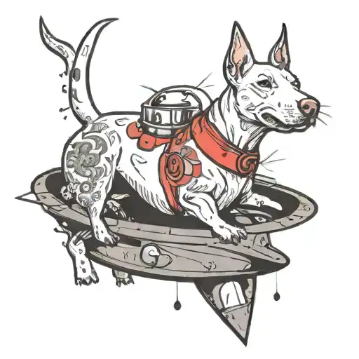 Red And White Bull Terrier In Flying Saucer