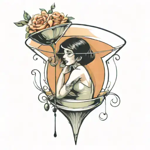 A Woman Sitting Inside A Big Martini Glass Minimalist