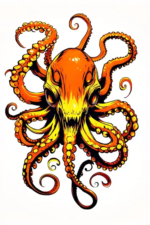 Horror Octopus Orange And Yellow Kraken