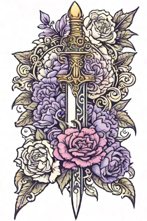 Dagger Wrapped In Purple And White Carnations With A Topaz And 2 Opals Embedded In The Dagger Hilt