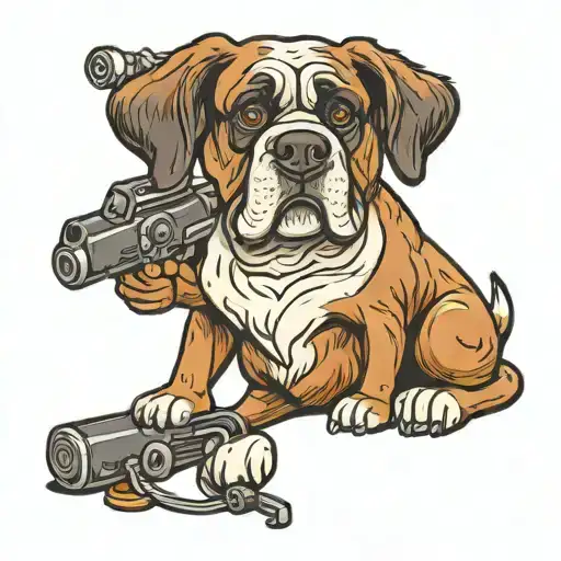 St Bernard Dog Cartoon Character Using A Tattoo Gun