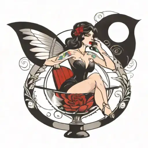 A Woman Sitting Inside A Martini Glass