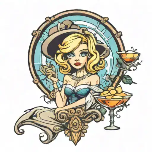 Hot Blondy Cartoon Girl Inside A Martini Glass