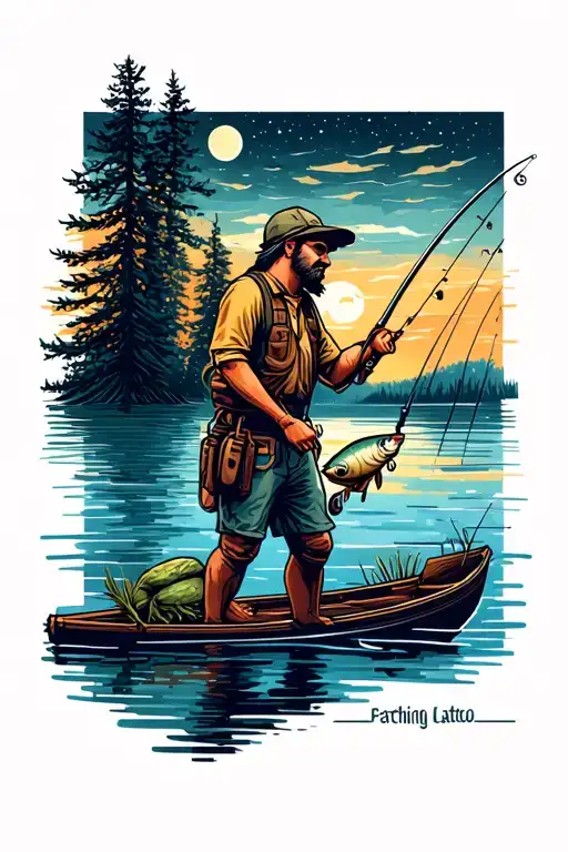 Fishing On Lake With Clear Night Sky