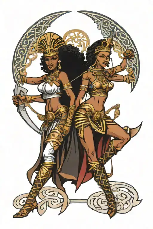 African Valkyrie & Celtic Valkyrie Warrior Woman Posing