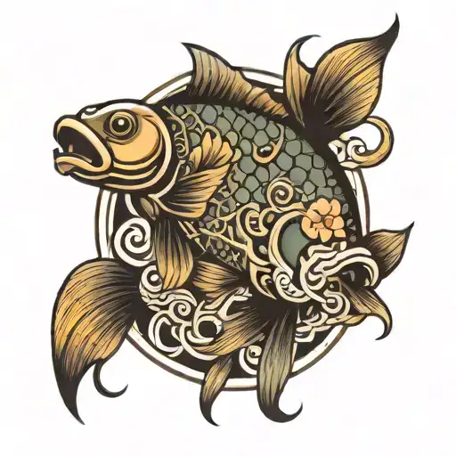 Fish Yin Yan Old School Tattoo Featuring Iconic Symbols
