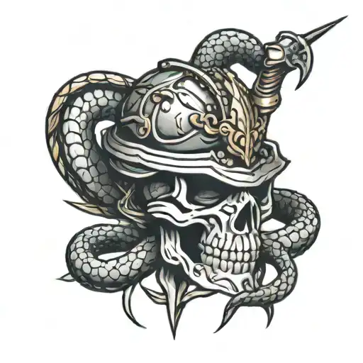 Snake With Dagger And Knight's Helmet
