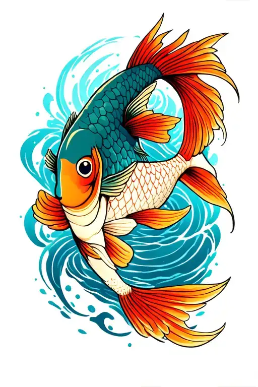 Neo Trad Koy Fish On Calf Tattoo Design