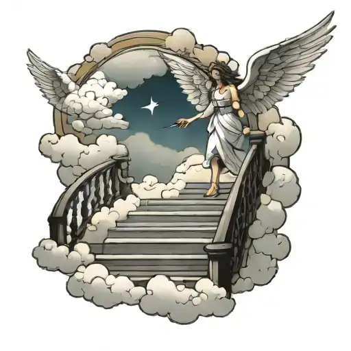 Lighting Angel Clouds Stairs Leading