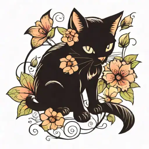Small Cat And Flowers