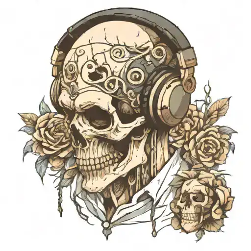 Skull Wearing Headphones And Listening Sitting While I'm