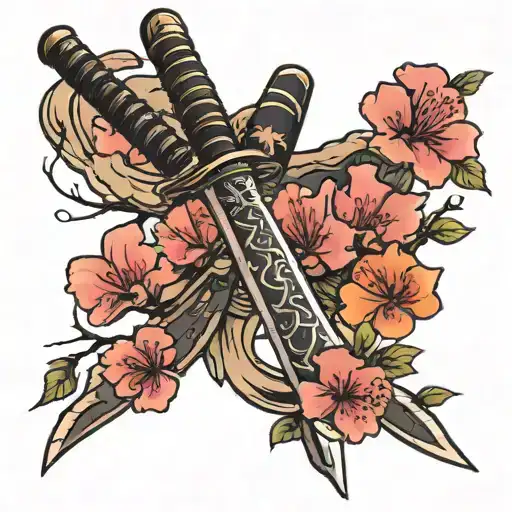 Samurai Sword With Cherry Blossom Tree Branch