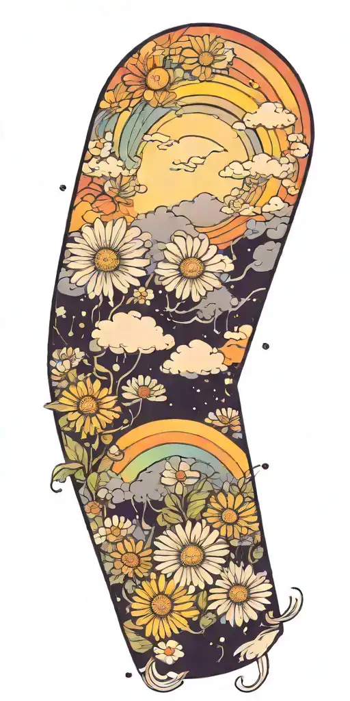 Storm Clouds Forming With A Rainbow And Daisies Baby's Breath