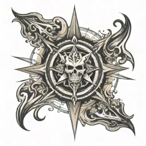 Diablo Huma Mask Merging With A Compass Rose Symbolizing Travel