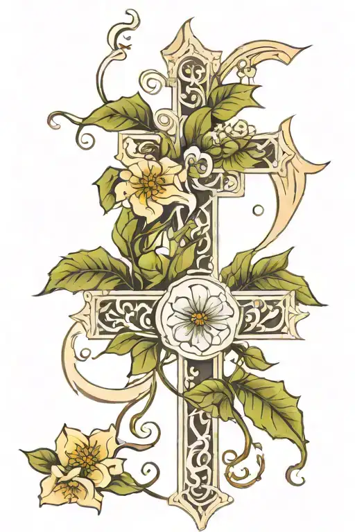 Cross With Moon Flowers And Vines Growing