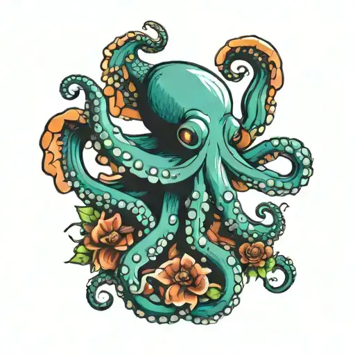 Octopus And Mushrooms