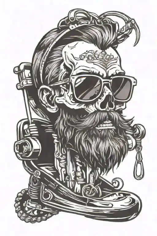 Bearded Skull With Sunglasses Reflecting A Chairlift Silhouette
