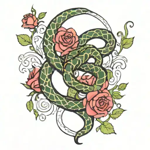 Snake And Roses And Vines And Hearts
