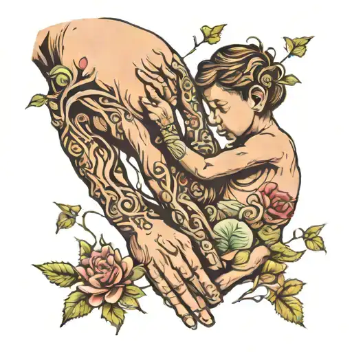 Mom With Tree Son Holding Hands