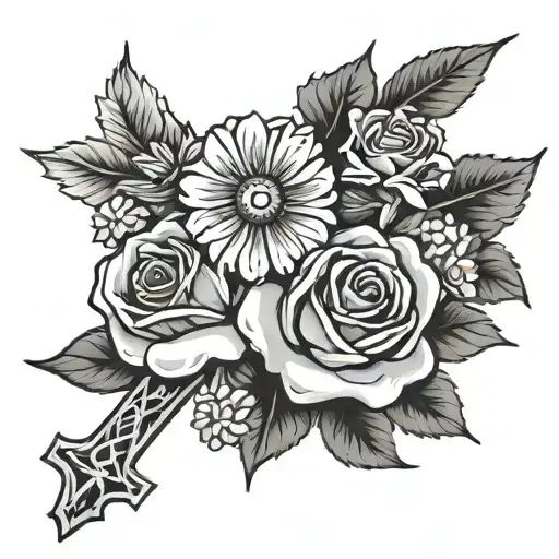 Rose And Daisy Birth Flower With Cross