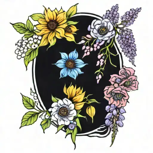 Colourful Tattoo Sunflowers Wisteria Peony Flowers