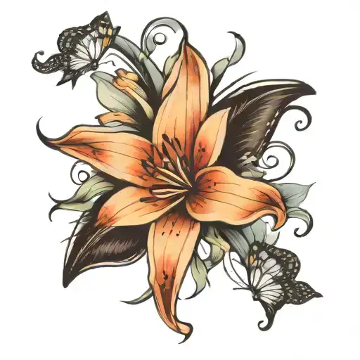 Lily Flowers With Butterflies And A Quote