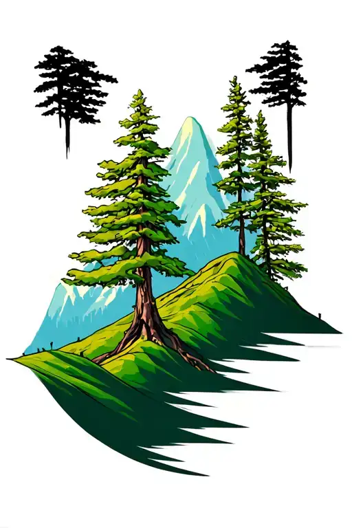 Trees And Green Mountain