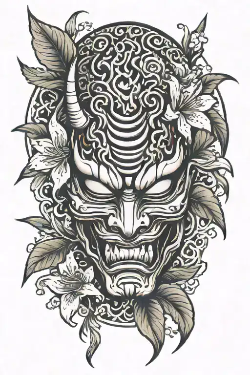 Hannya Mask With Red Spider Lily