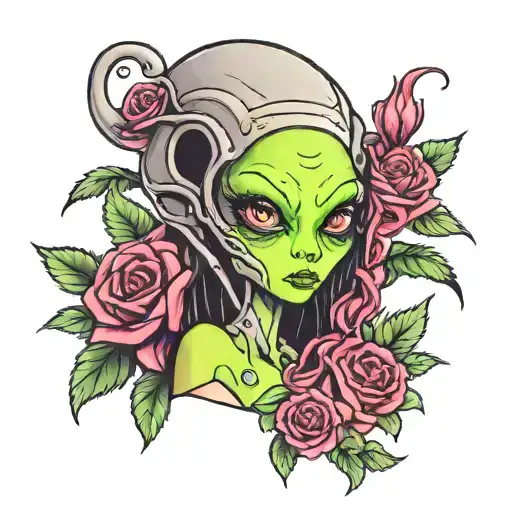 Cute Female Alien Holding Flowers