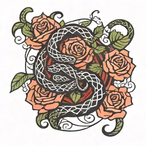 Karma Symbol Intertwined With Snake And Roses