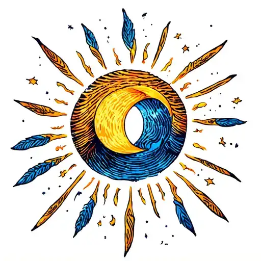 Intertwined Finger Print With Sun And Moon