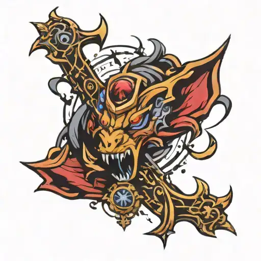 League Of Legends Chamion Forearm Black Blue And Red Eyes