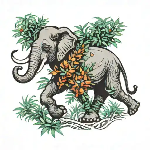 Elephant Running Though Bamboo