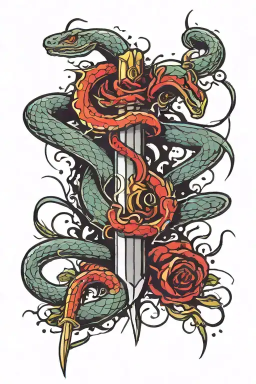 One Sword And One Snake Snake Is Bleeding