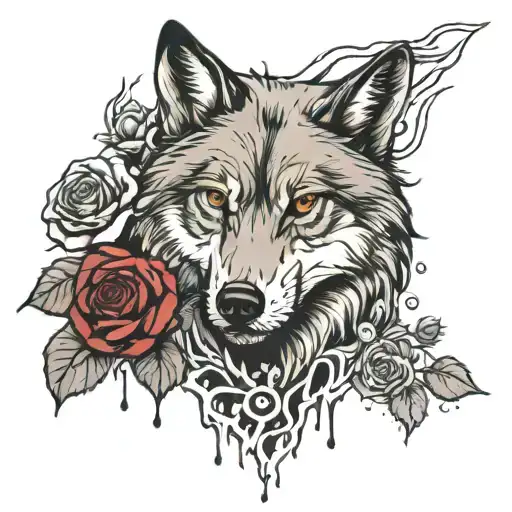 The Grey Wolf And The Rose Dripping With Blood