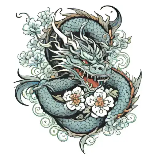 Japanese Dragon Tattoo With Flowers