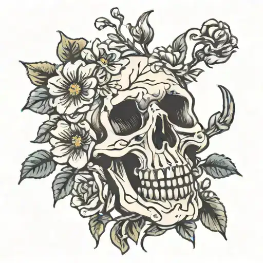 Skeleton Hand Tattoo With Flowers