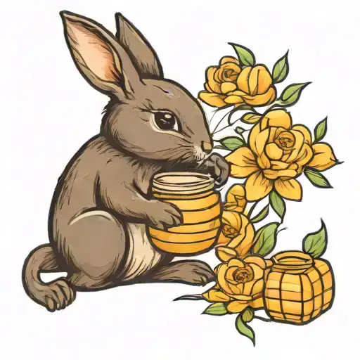 Black Bunny Lovingly Holding Honey Proportioned In Size Equally