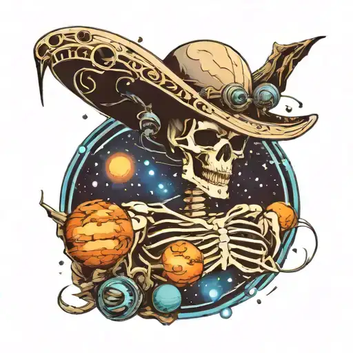 Skeleton Western Space Surrounded By Planets