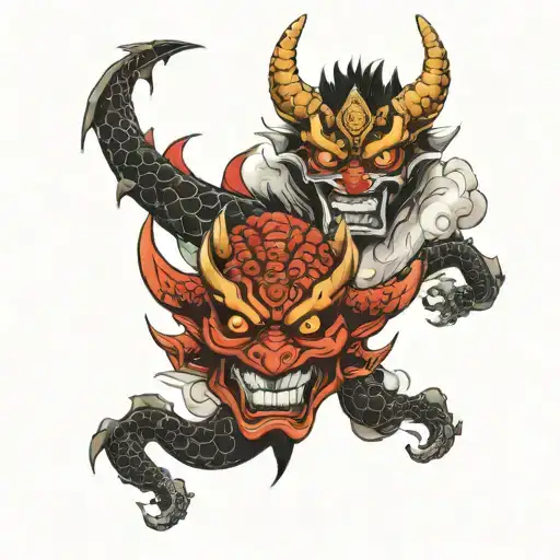 Dragon Samurai And Hannya Mask