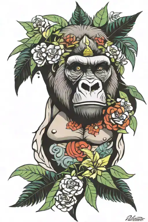 Gorilla Surrounded By Jungle