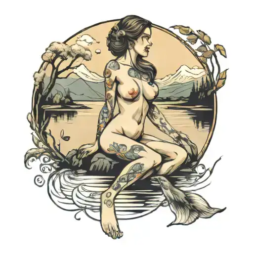 Beautiful Nude Woman At A Lake