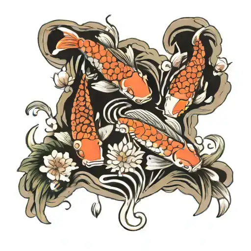 Japanese Pond With Four Koi Fish