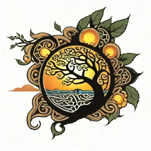 Celtic Tree Of Life With Sun Setting Philippine Sun